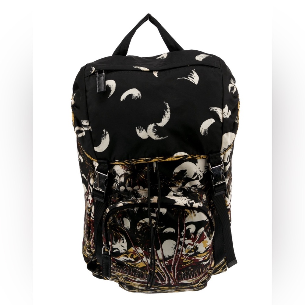 PRADA Large Nylon Backpack Rare Stampato Bag Rucksack Drawstring Limited Print